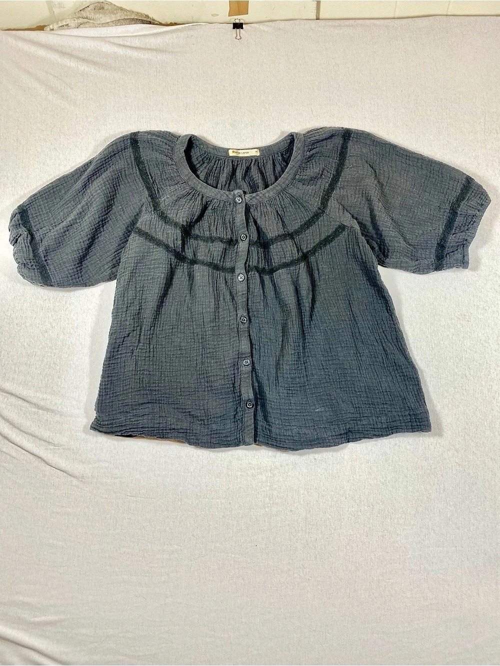 Marine Layer Blue Gray Cotton Button Front Blouse Size M